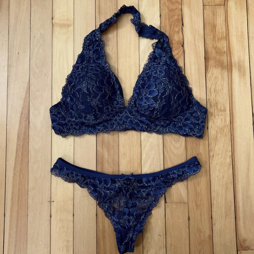 Lace Halter Bralette and Thong set